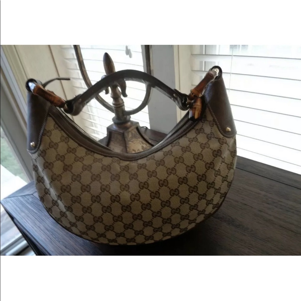 Gucci monogram hobo bag with bamboo handle